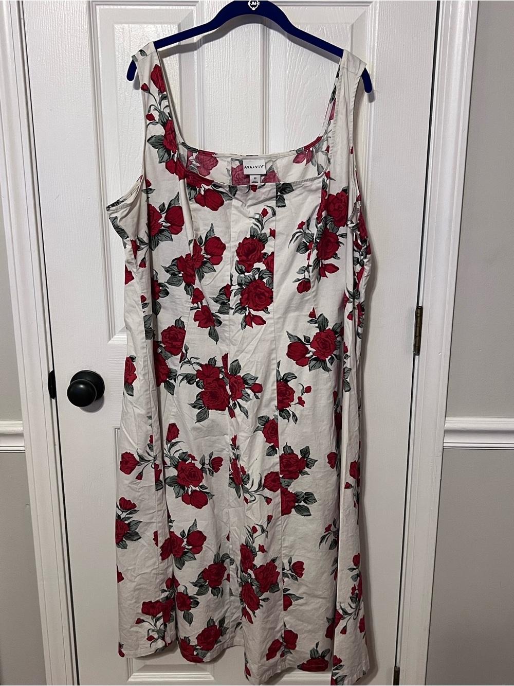Ava & Viv Size 22 Red Rose Floral Fit & Flare Midi Dress Plus